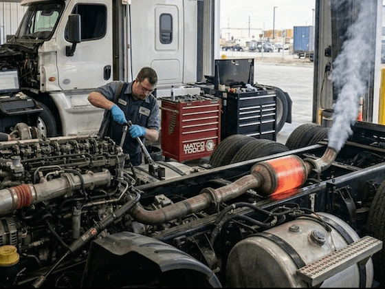 DPF cleaning service on a heavy-duty commercial truck